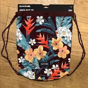 Dakine Floral Cinch Pack in Burgundy with Teal and Coral Accents NWOT